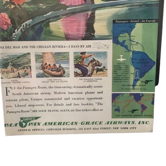 Vintage 1940 Pan American Grace Airways Springtime in Chile Ad Advertisement - Picture 2 of 4